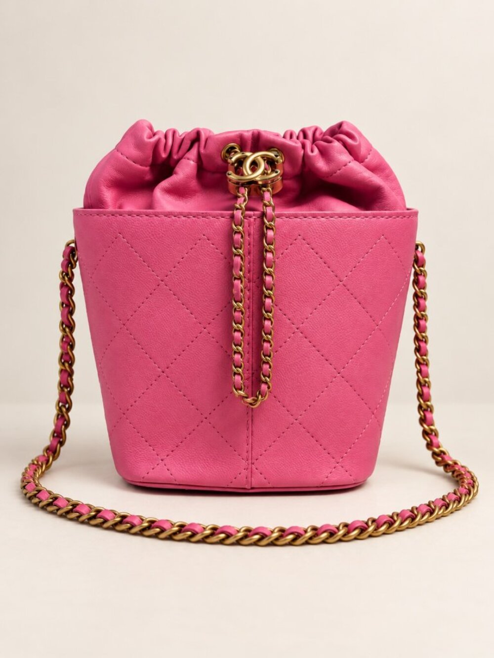Chanel Pink Gabrielle Bucket Bag Gold Chain Crossbody